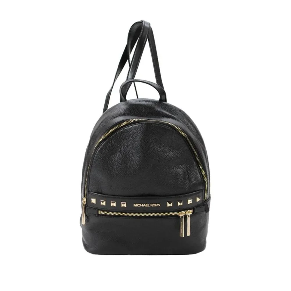 Michael Kors Kenly Medium Studded Pebbled Leather Zippered Backpack Black